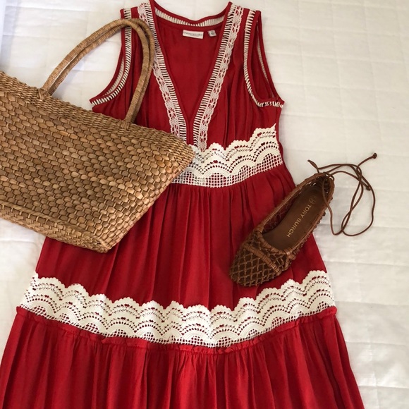 eva mendes for New York & Company Dresses & Skirts - Eva Mendes Crochet Accent Tiered Maxi Dress Red Size XS NWOT